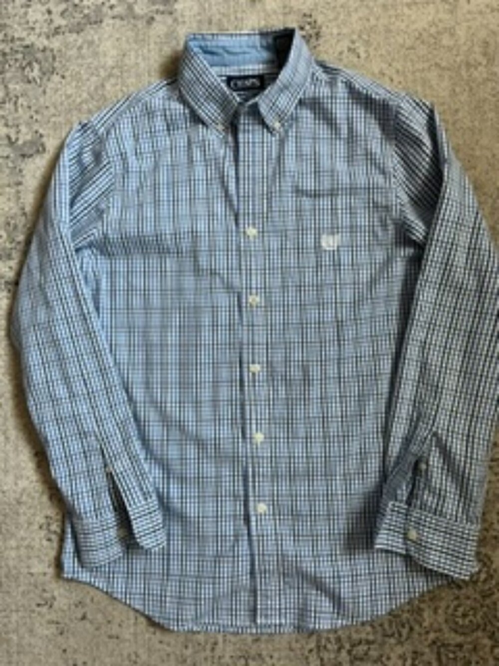 🧡3/$15 CHAPS Stretch Easy Care Long-Sleeve Shirt Blue White Men's M